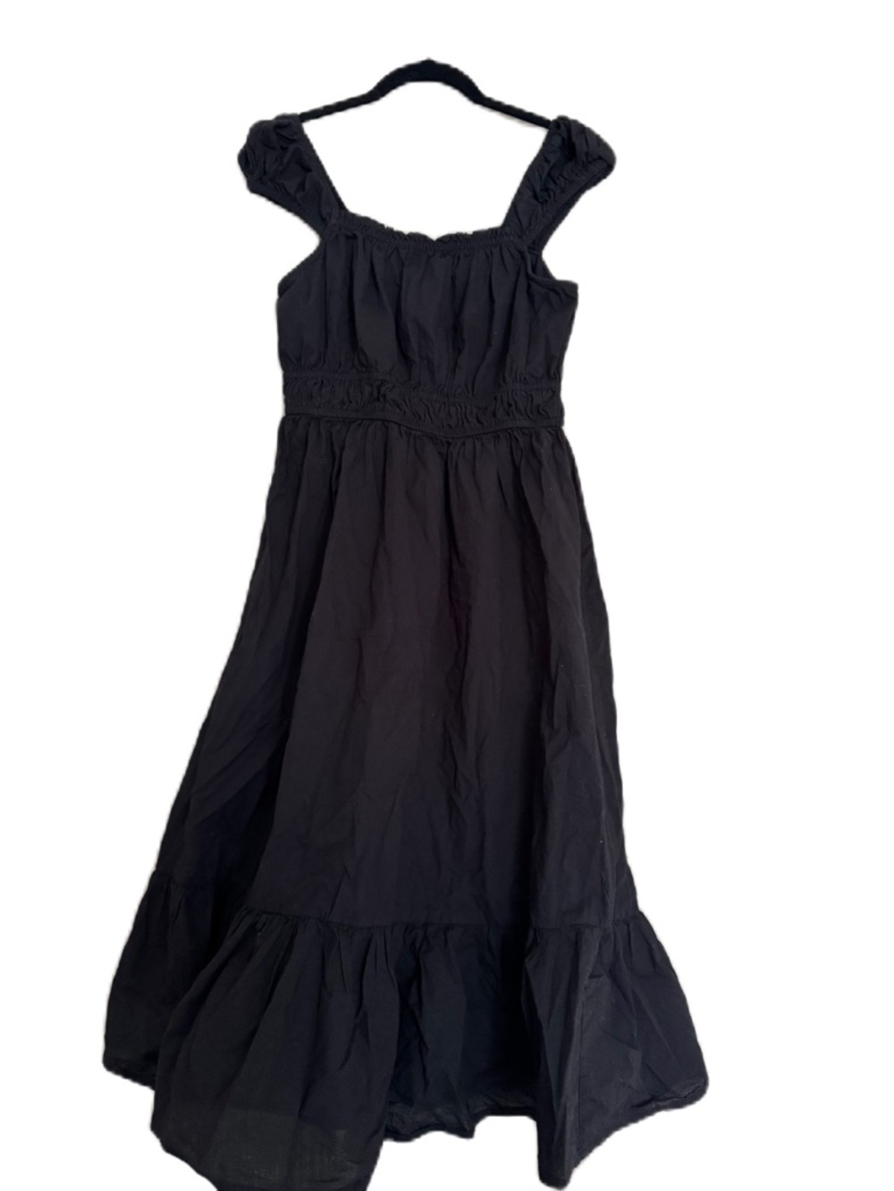 Dizzy Lizzy L Black Midi Dress with Cap Sleeves cinched waist